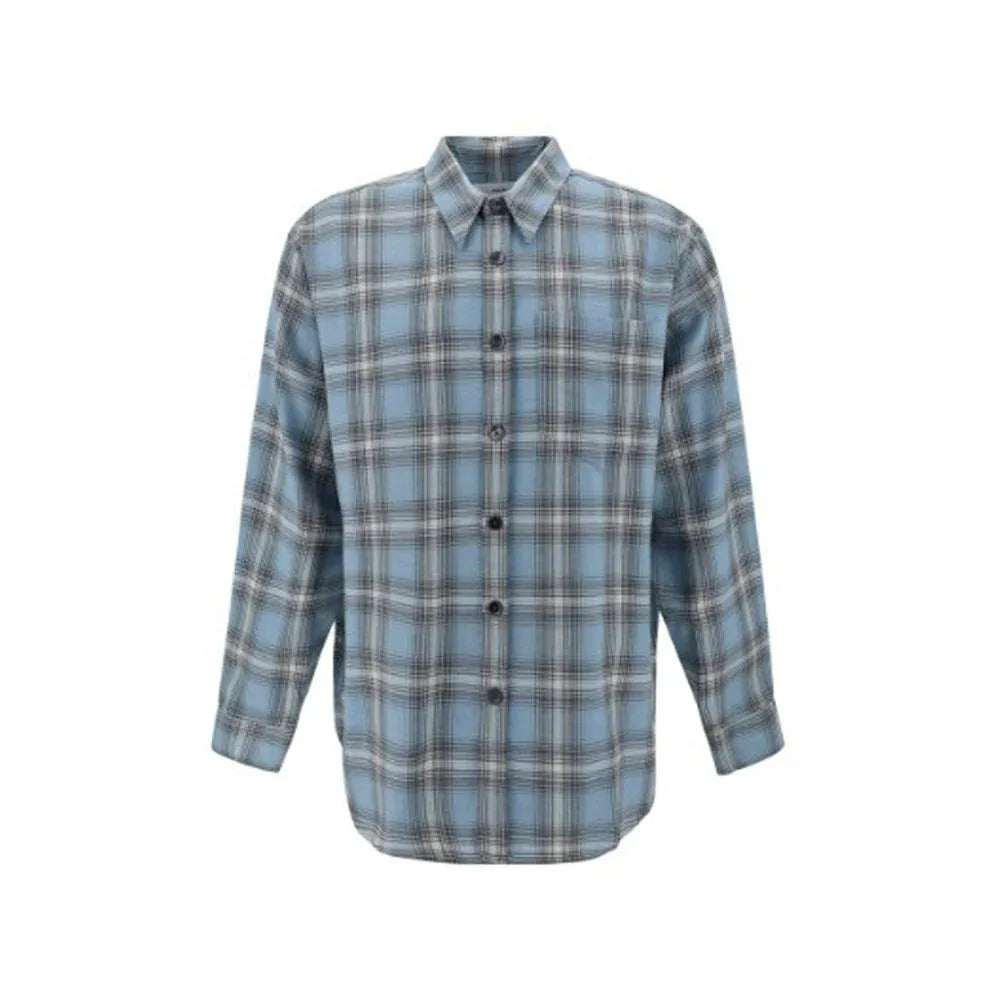 Ami Paris Blue Virgin Wool Pattern Shirt - Zeiniez