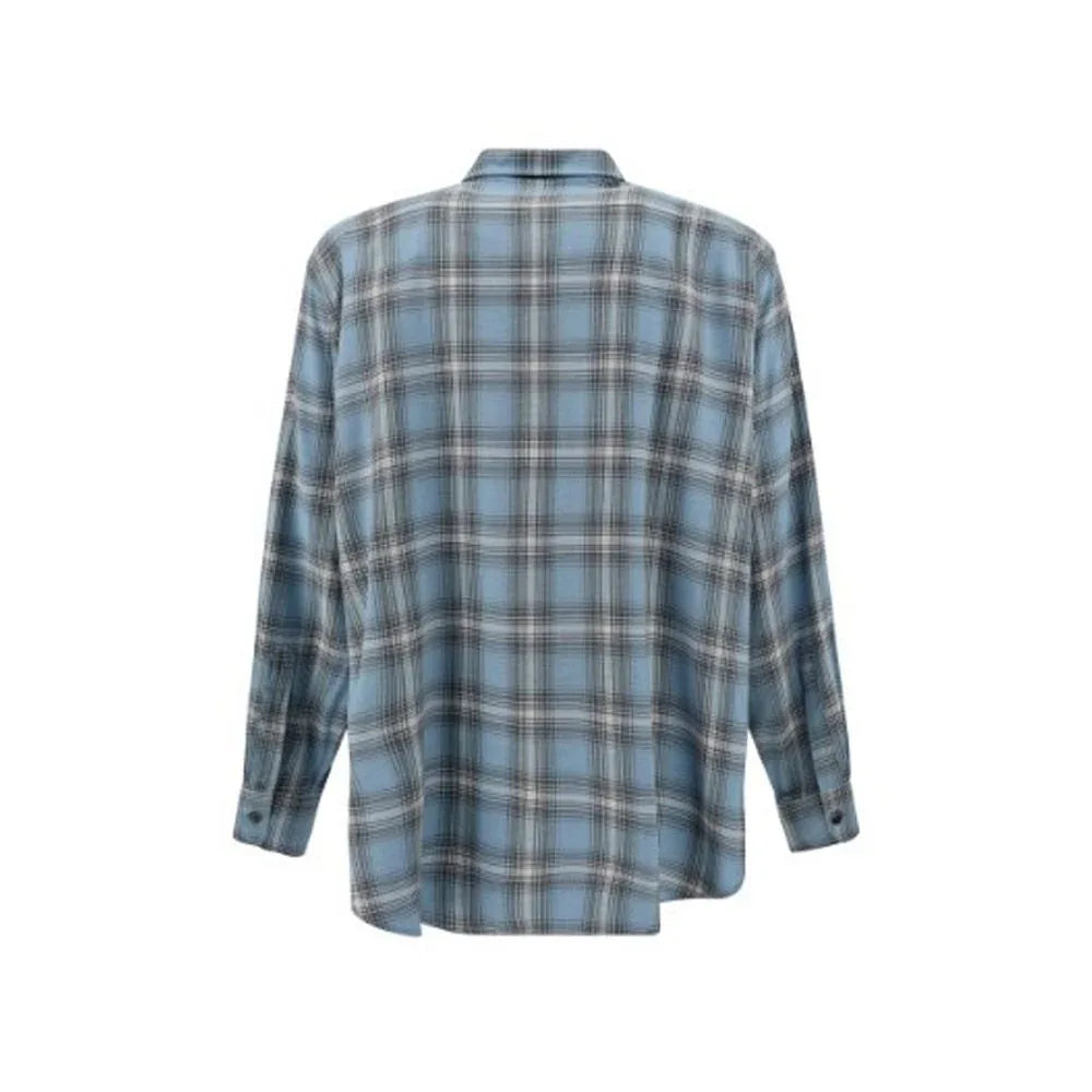 Ami Paris Blue Virgin Wool Pattern Shirt - Zeiniez