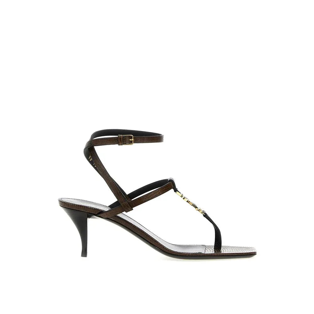 Saint Laurent Brown Calfskin Stiletto Heel Sandals - Zeiniez