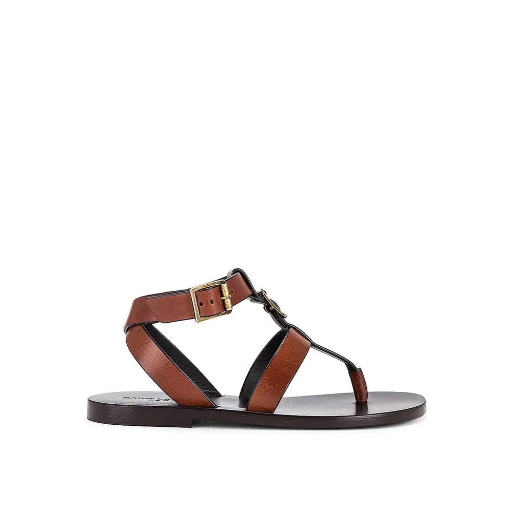 Saint Laurent Brown Calfskin Flip-Flop Sandals - Zeiniez