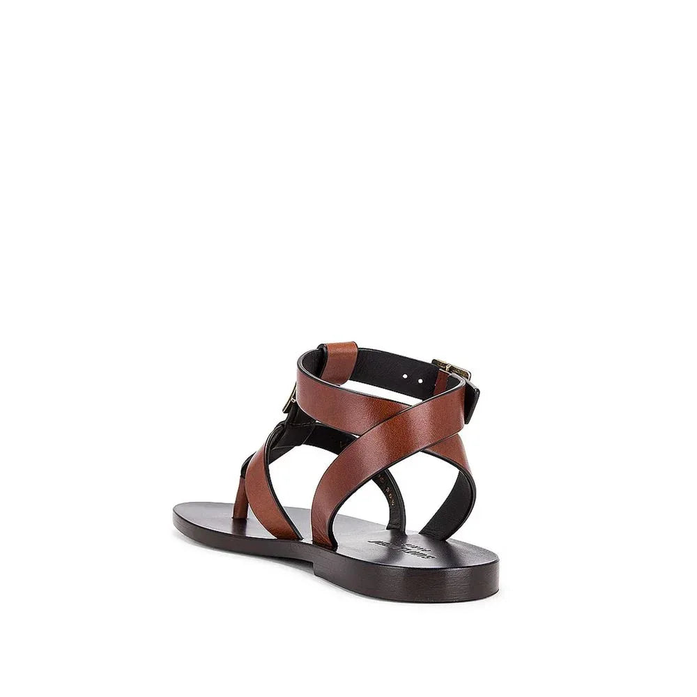 Saint Laurent Brown Calfskin Flip-Flop Sandals - Zeiniez