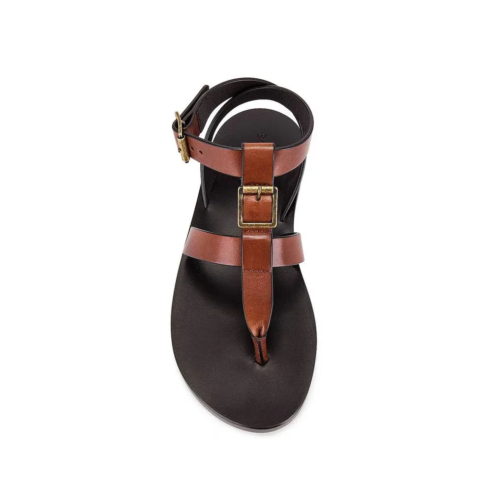 Saint Laurent Brown Calfskin Flip-Flop Sandals - Zeiniez