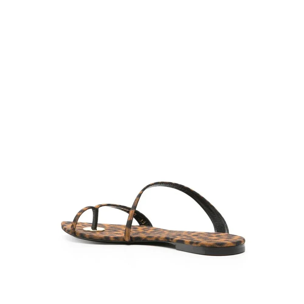 Saint Laurent Brown Fabric Flat Sandals - Zeiniez