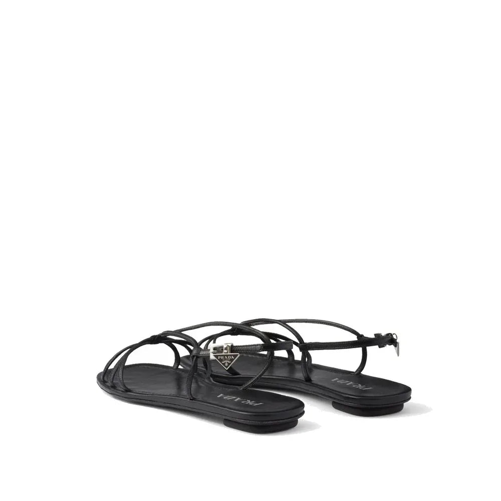 Prada Black Calfskin Strap-On Sandals - Zeiniez