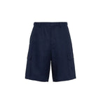 Prada Blue Linen Bermuda Shorts - Zeiniez