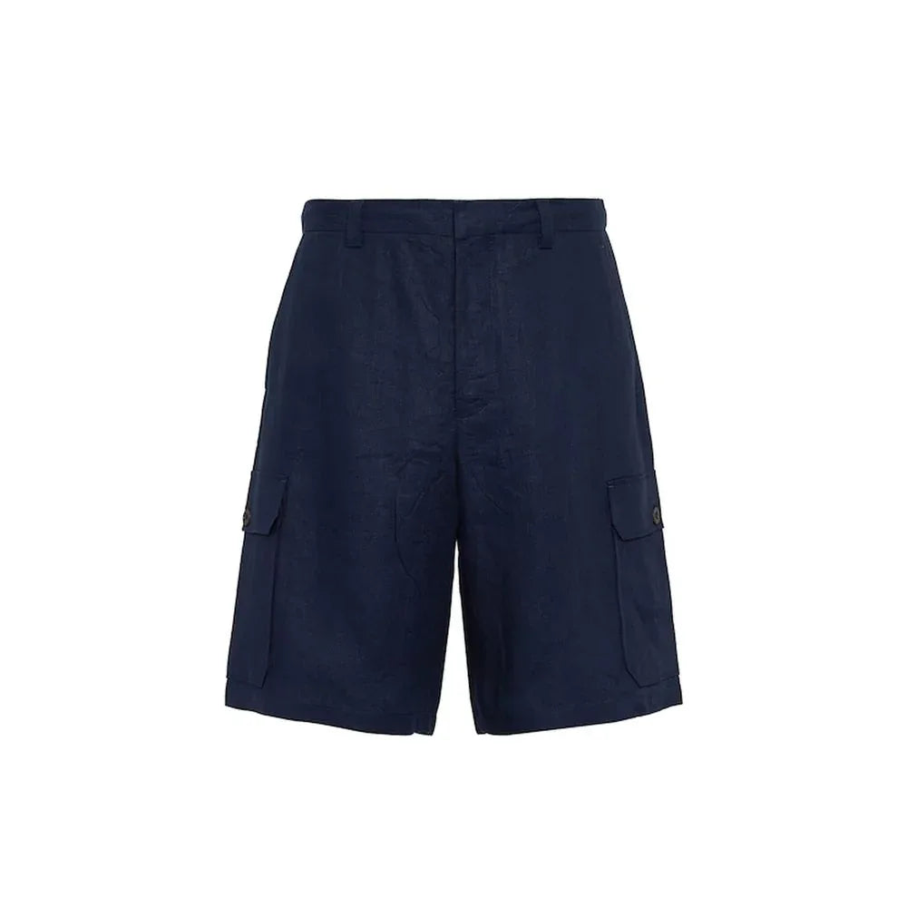 Prada Blue Linen Bermuda Shorts - Zeiniez