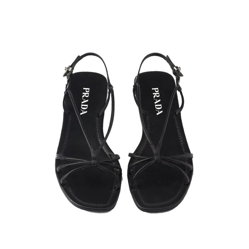 Prada Black Calfskin Strap-On Sandals - Zeiniez