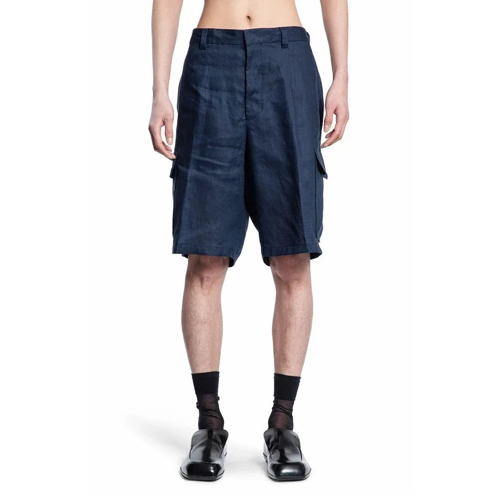 Prada Blue Linen Bermuda Shorts - Zeiniez