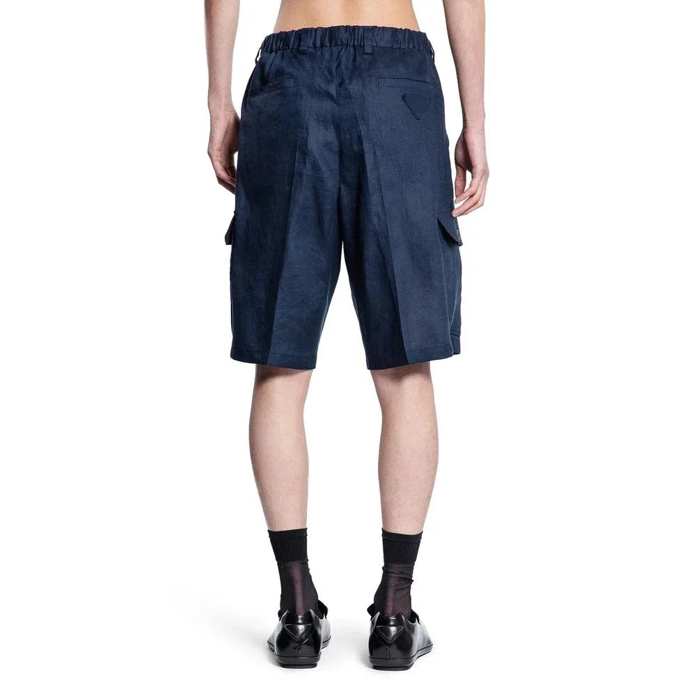Prada Blue Linen Bermuda Shorts - Zeiniez
