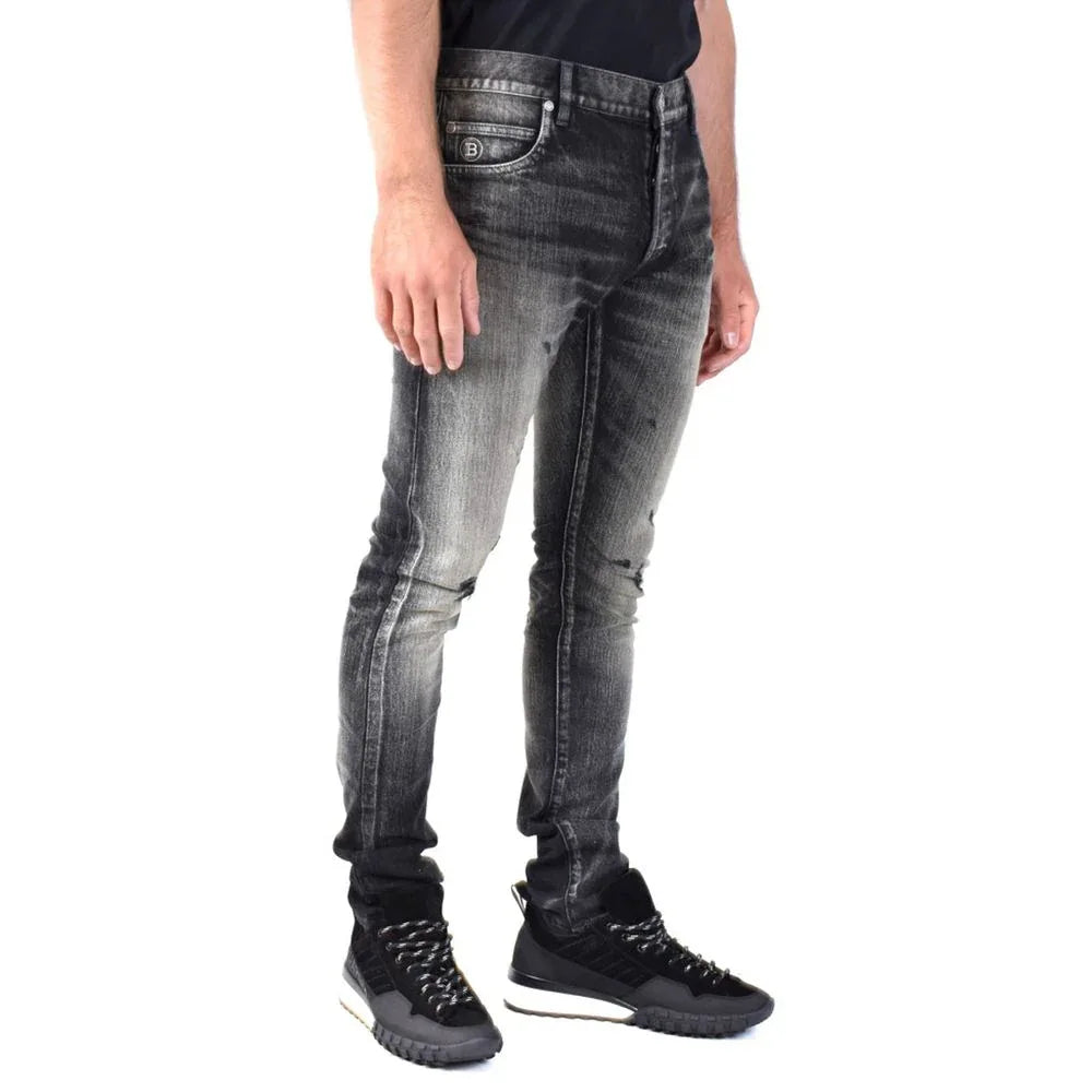 Balmain Black Cotton Skinny Jeans - Zeiniez