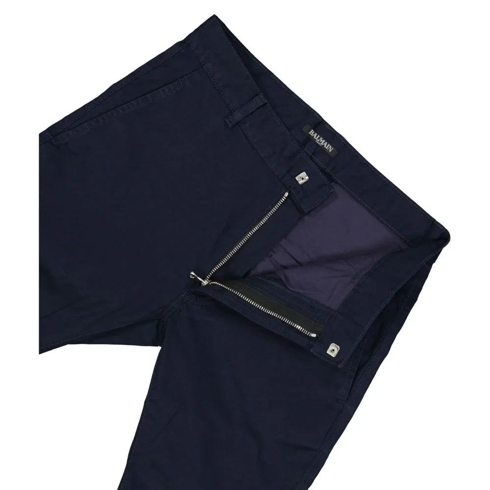 Balmain Blue Cotton Casual Pants - Zeiniez