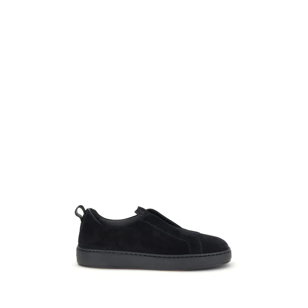 Santoni Black Calf Leather Bos Taurus Low Top Sneakers - Zeiniez