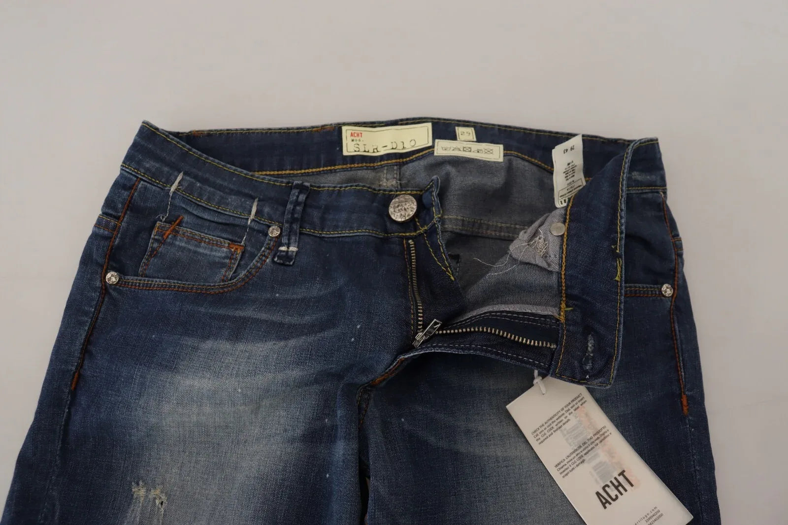 Acht Blue Washed Cotton Slim Fit Women Denim Pants Jeans - Zeiniez