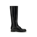 Prada Black Calf Leather Bos Taurus Flat Boots