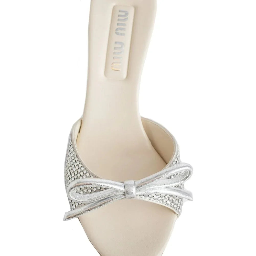 Miu Miu Silver Silk Mules - Zeiniez