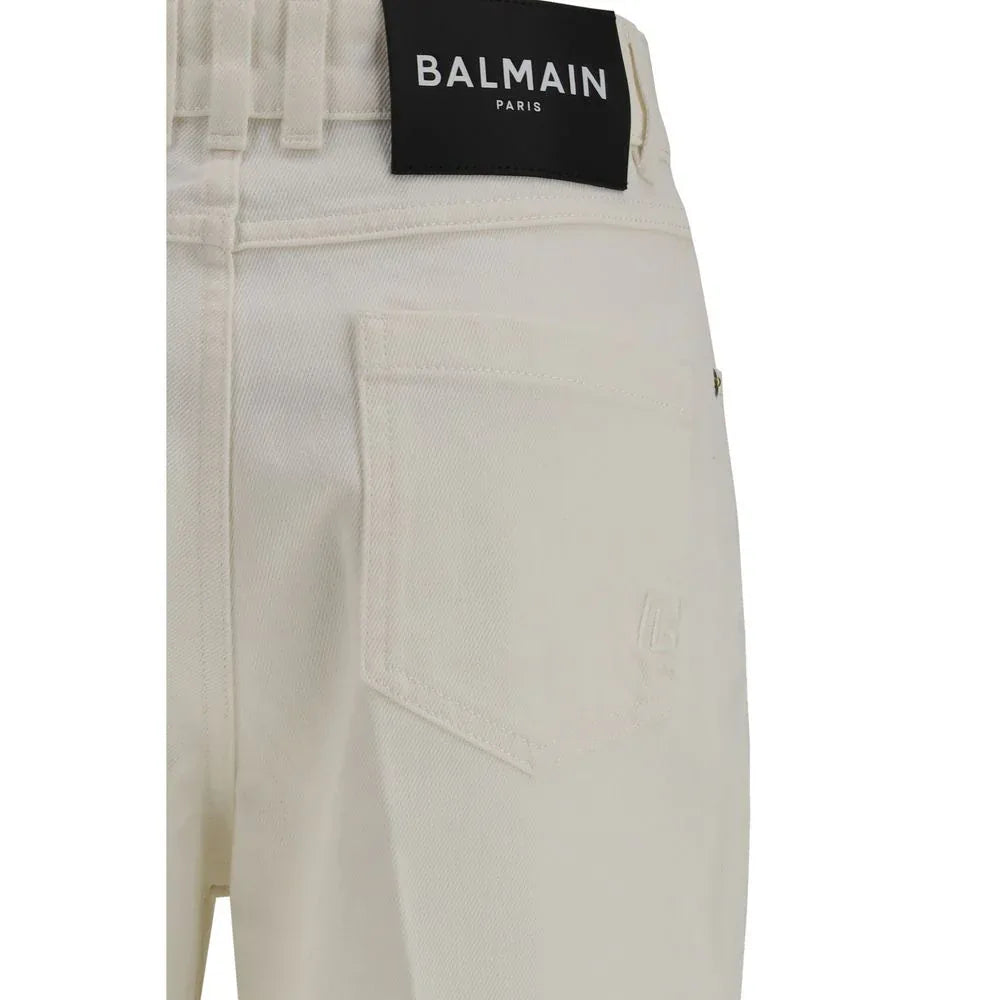Balmain White Cotton Straight-Leg Jeans - Zeiniez