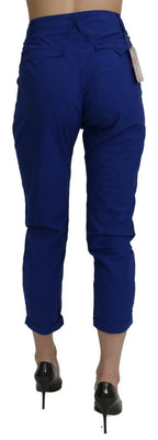 CYCLE Cotton Royal Blue High Waist Skinny Cropped Trouser Pants - Zeiniez