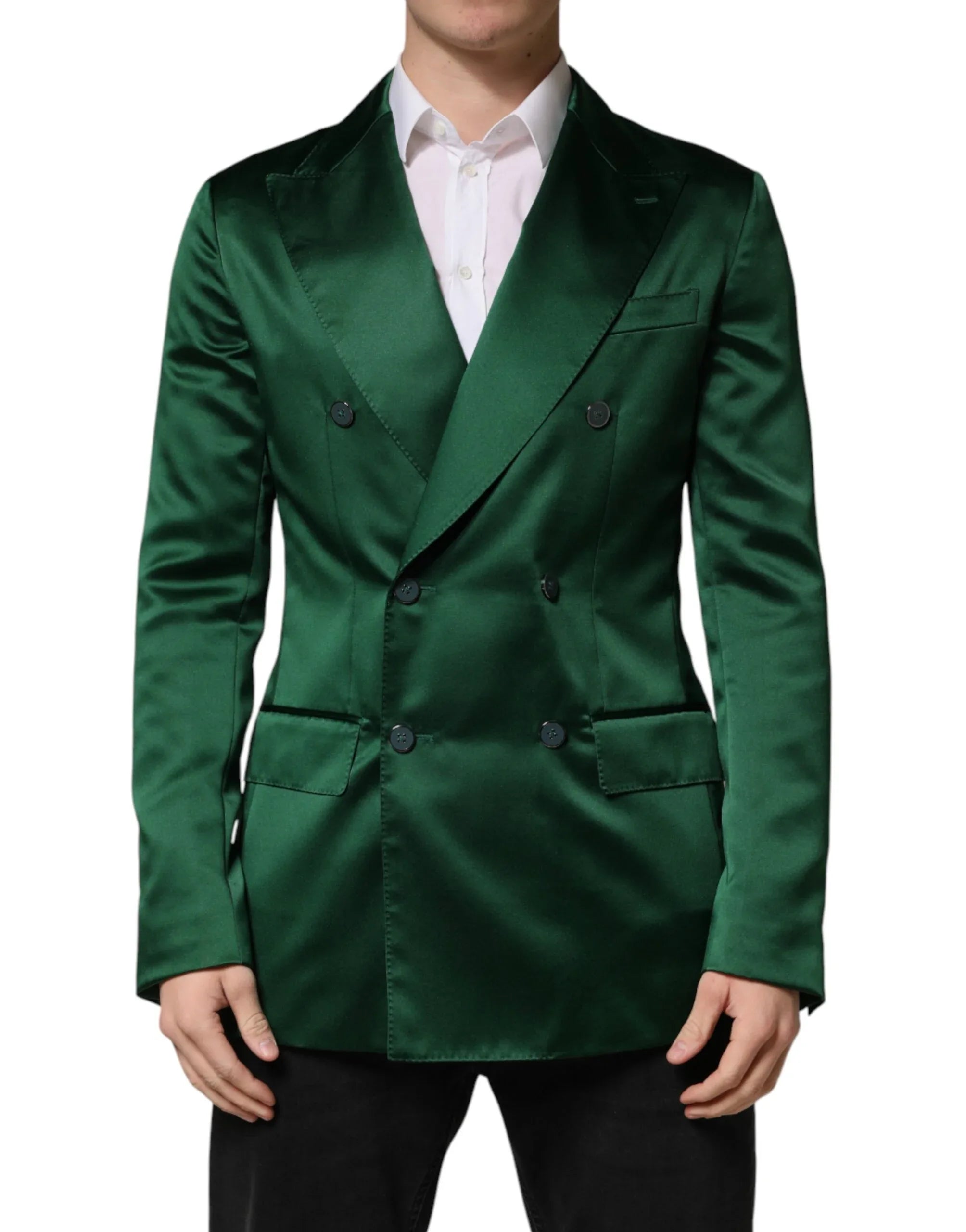 Dolce & Gabbana Green Satin Double Breasted Jacket Blazer - Zeiniez