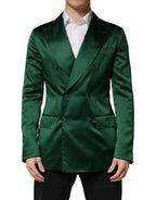 Dolce & Gabbana Green Satin Double Breasted Jacket Blazer