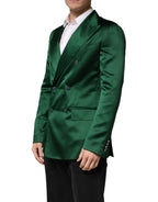 Dolce & Gabbana Green Satin Double Breasted Jacket Blazer - Zeiniez