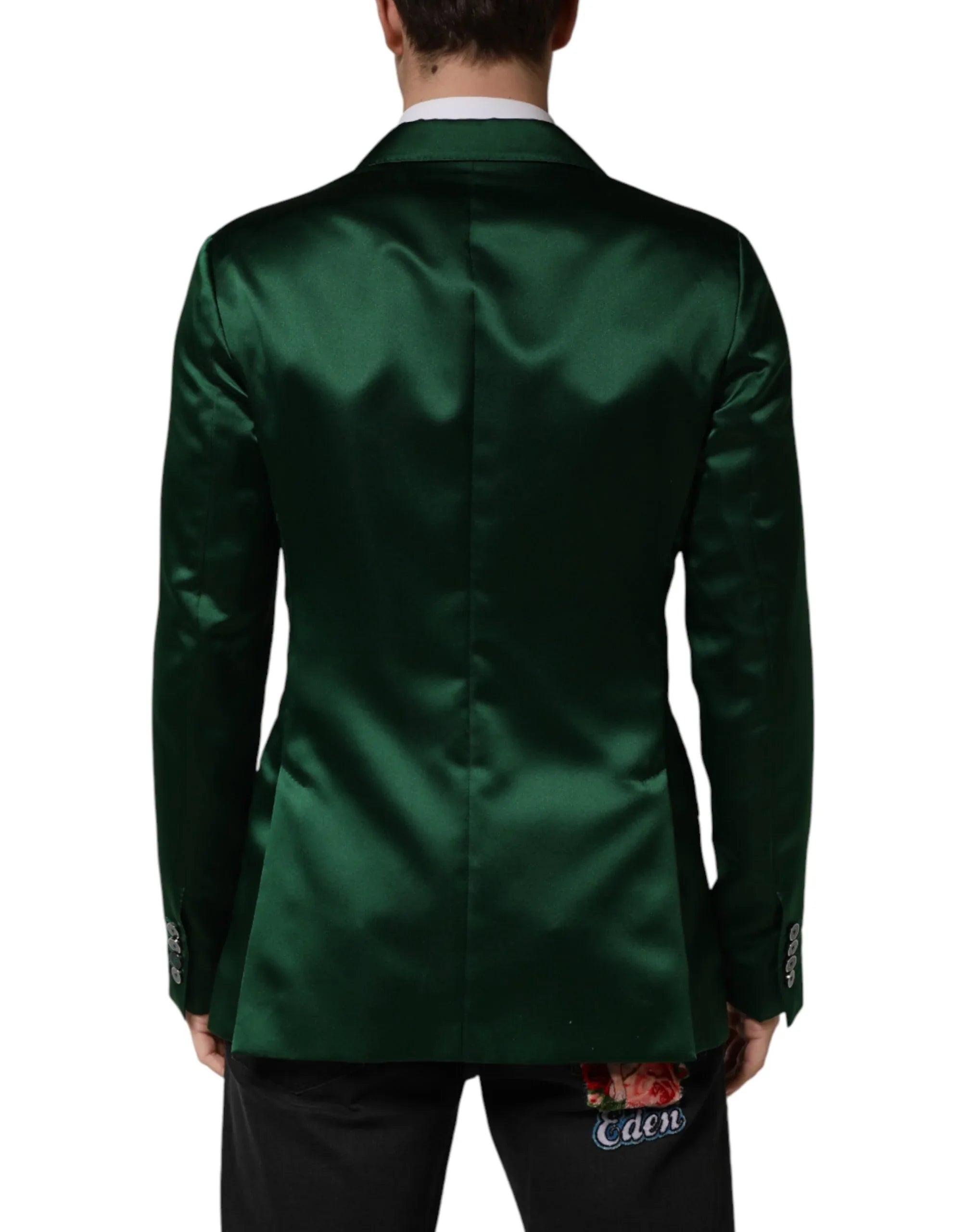 Dolce & Gabbana Green Satin Double Breasted Jacket Blazer - Zeiniez