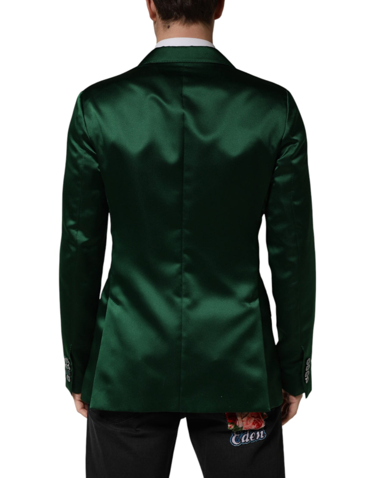 Dolce & Gabbana Green Satin Double Breasted Jacket Blazer