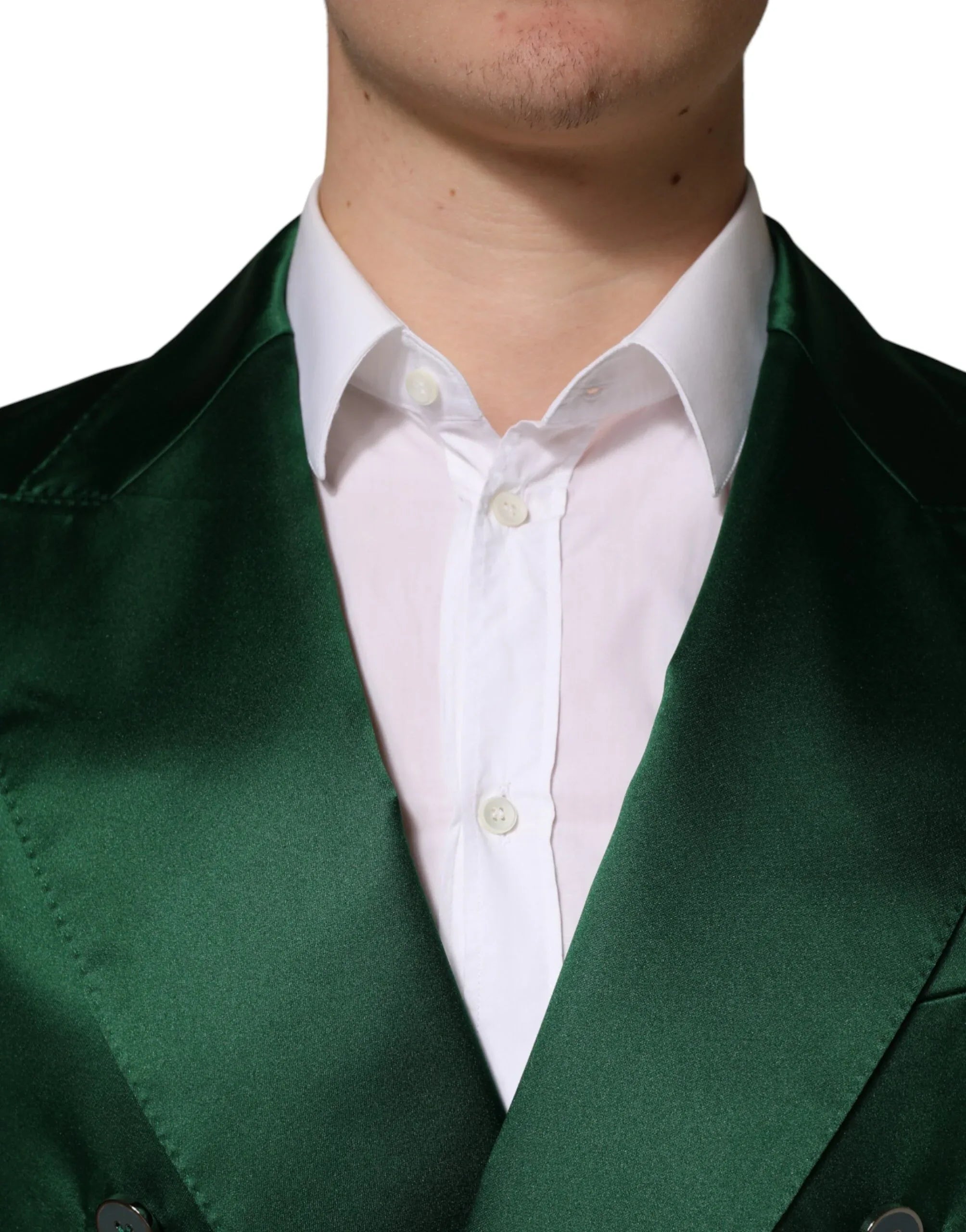 Dolce & Gabbana Green Satin Double Breasted Jacket Blazer - Zeiniez