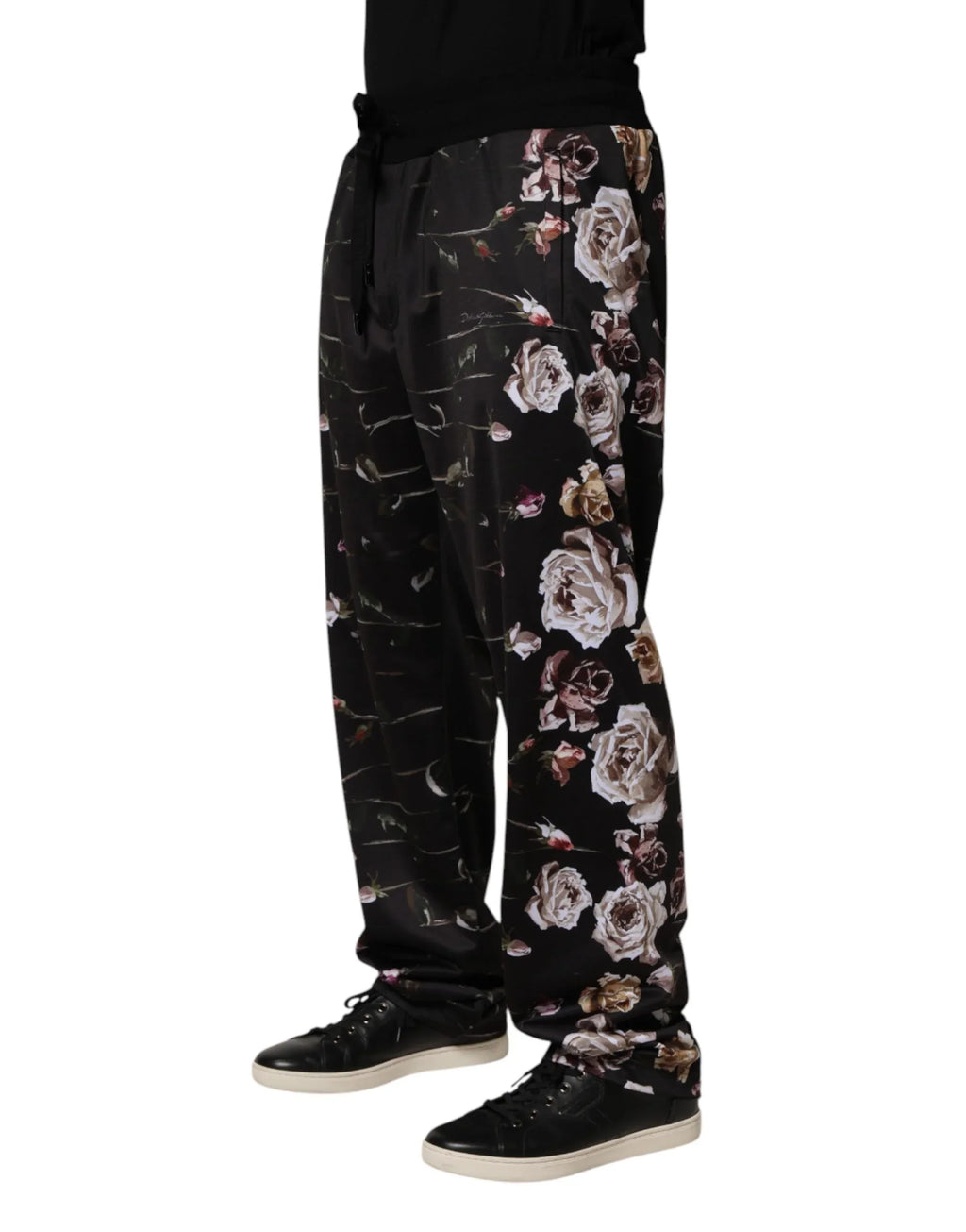 Dolce & Gabbana Black Floral Straight-Leg Chino Trouser Pants - Zeiniez