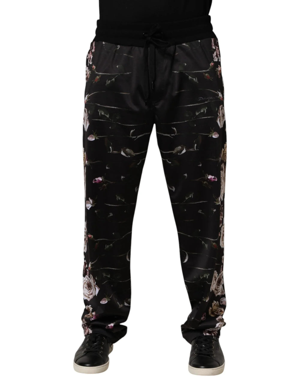 Dolce & Gabbana Black Floral Straight-Leg Chino Trouser Pants - Zeiniez