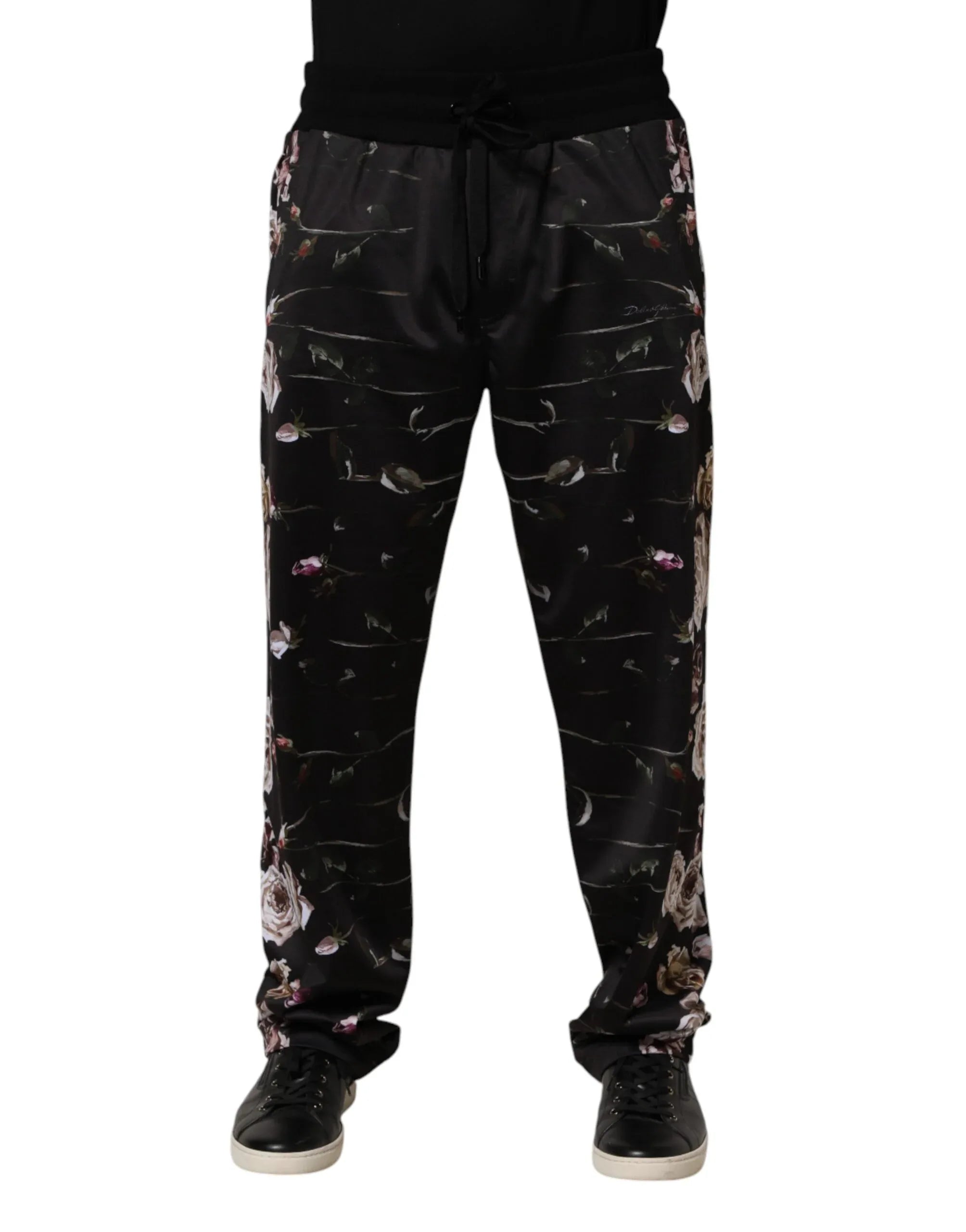 Dolce & Gabbana Black Floral Straight-Leg Chino Trouser Pants - Zeiniez