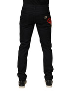 Dolce & Gabbana Black Floral Cotton Skinny Men Denim Jeans