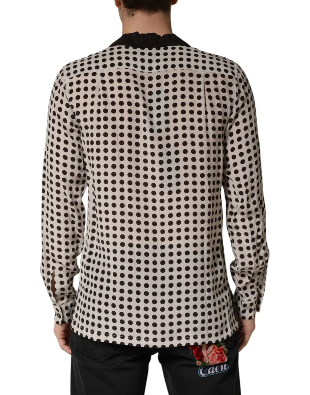Dolce & Gabbana White Black Polka Dot Silk Men Casual Shirt - Zeiniez