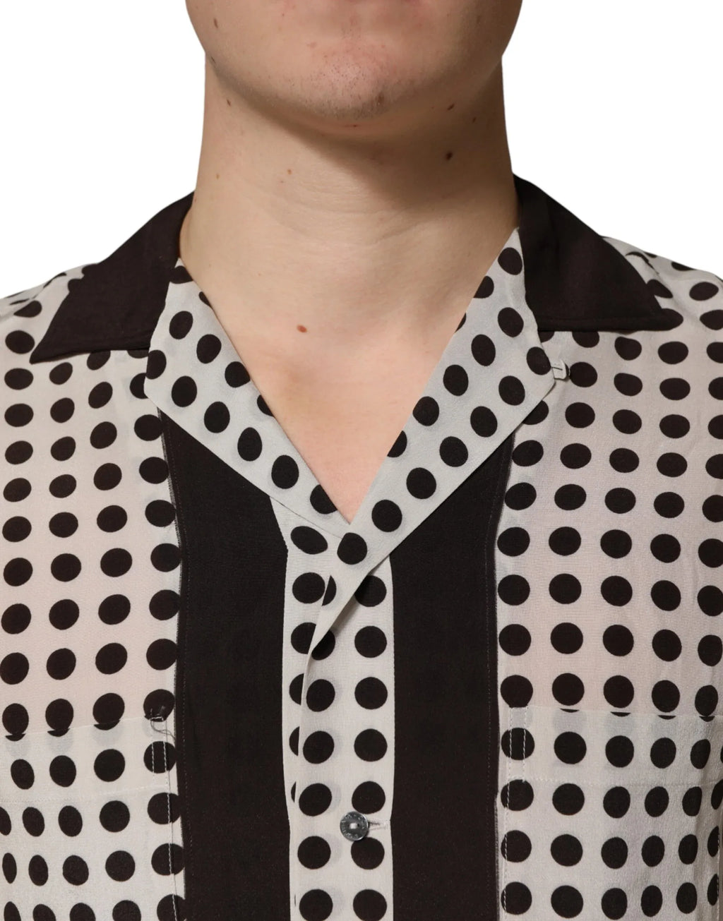 Dolce & Gabbana White Black Polka Dot Silk Men Casual Shirt - Zeiniez
