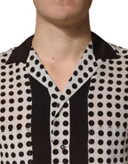 Dolce & Gabbana White Black Polka Dot Silk Men Casual Shirt