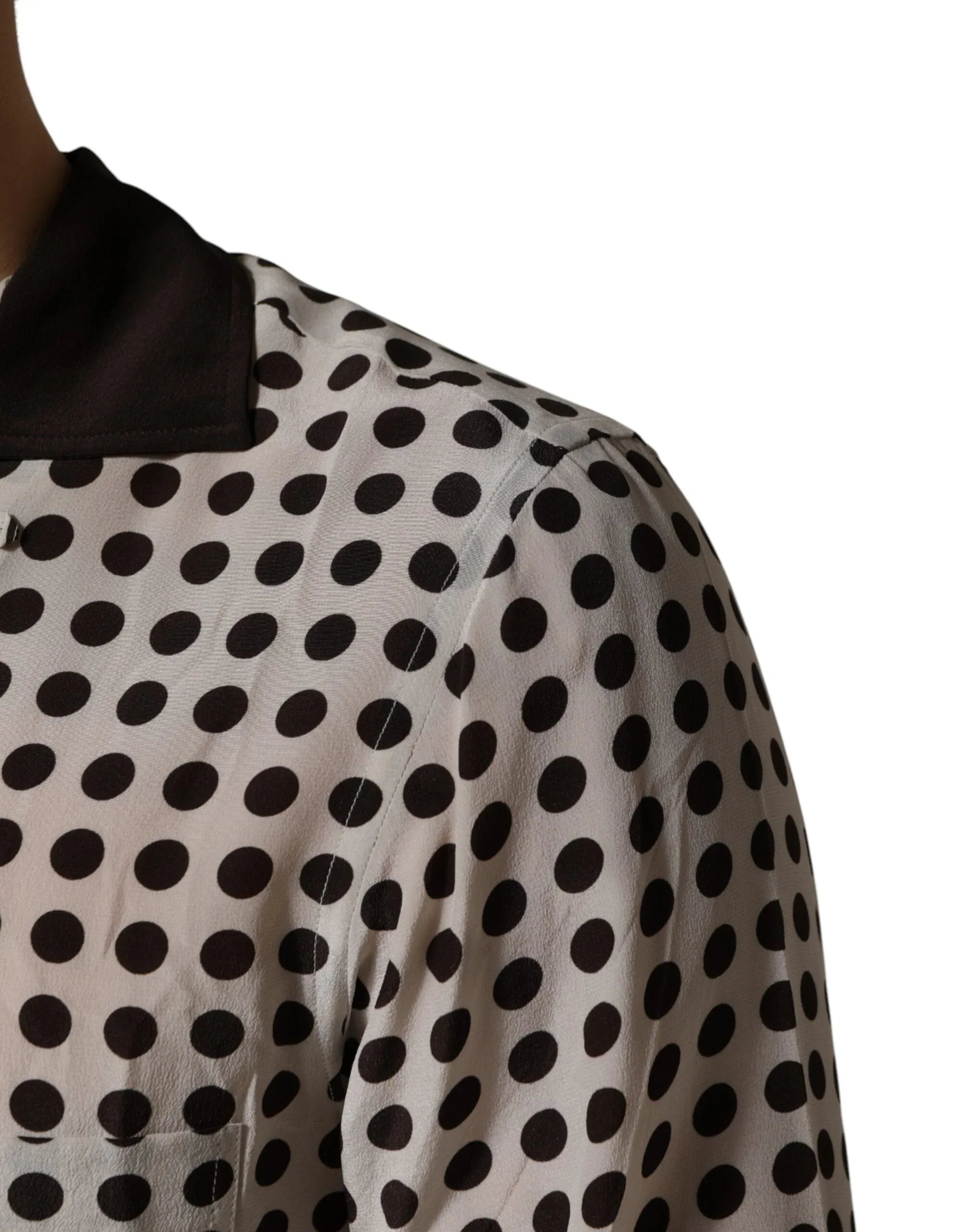 Dolce & Gabbana White Black Polka Dot Silk Men Casual Shirt - Zeiniez