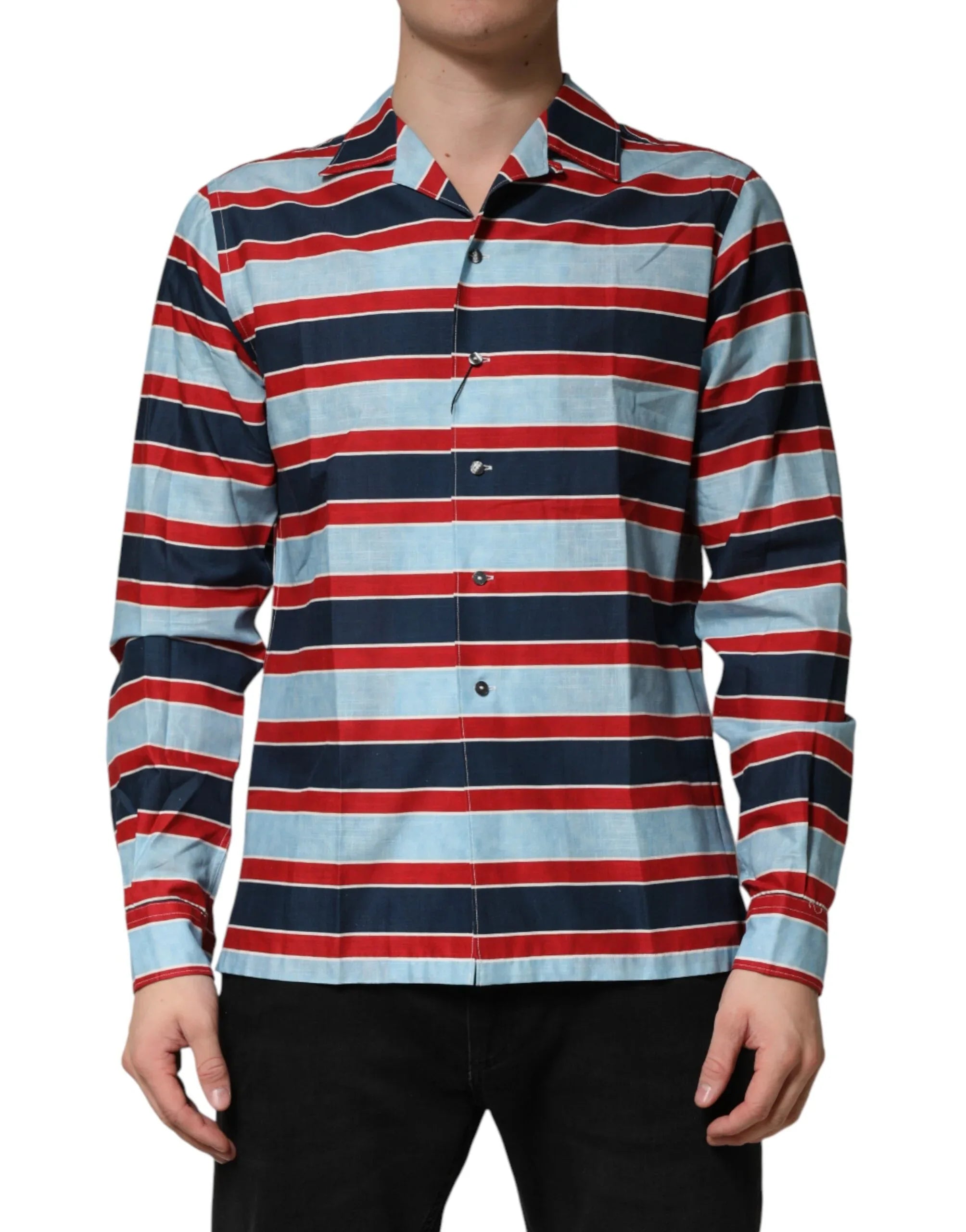 Dolce & Gabbana Multicolor Stripes Cotton Men Button Down Shirt - Zeiniez