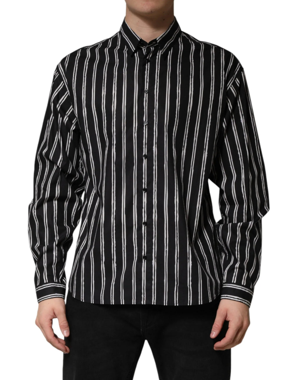 Dolce & Gabbana Black Stripes Cotton Men Formal Dress Shirt - Zeiniez