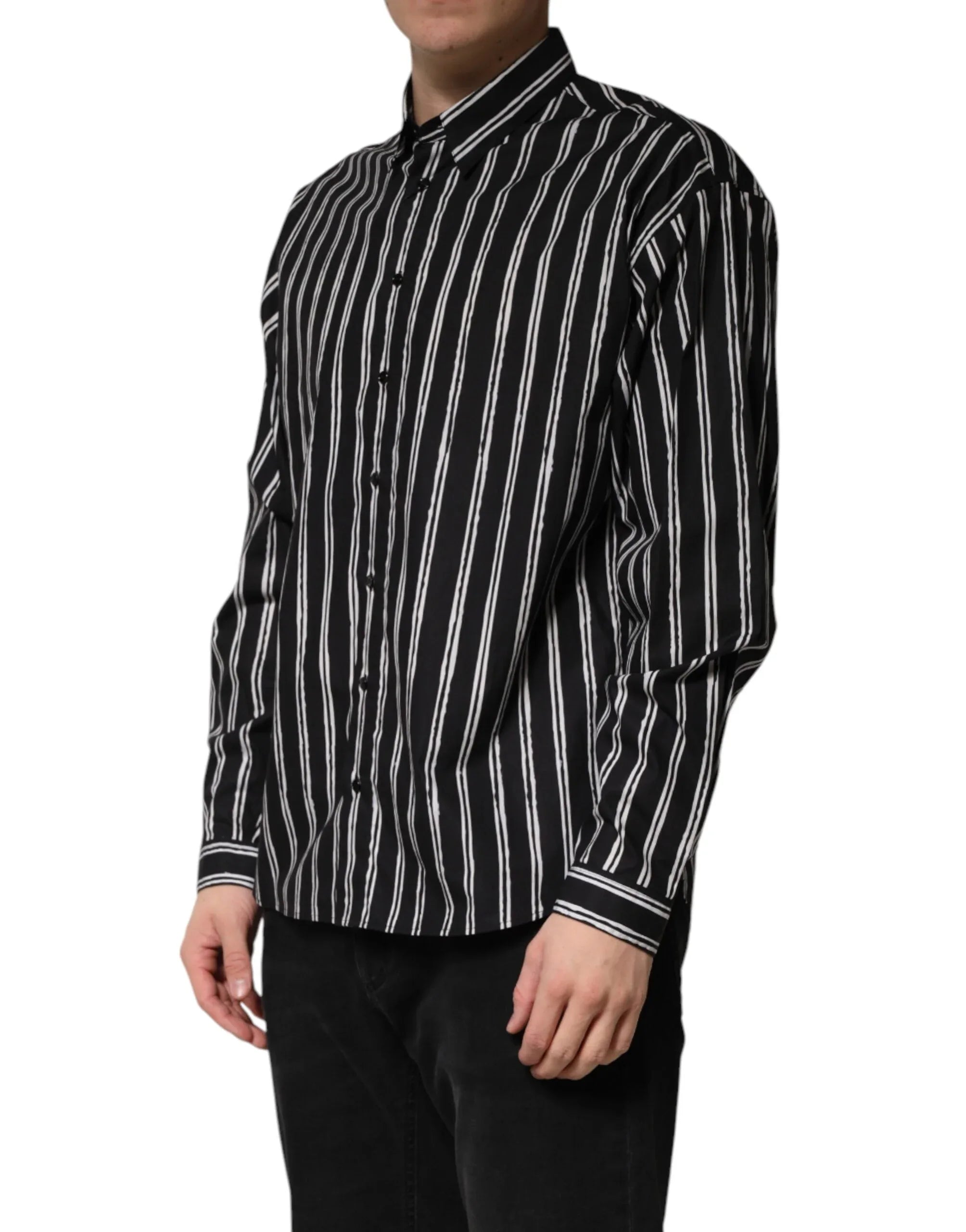 Dolce & Gabbana Black Stripes Cotton Men Formal Dress Shirt - Zeiniez
