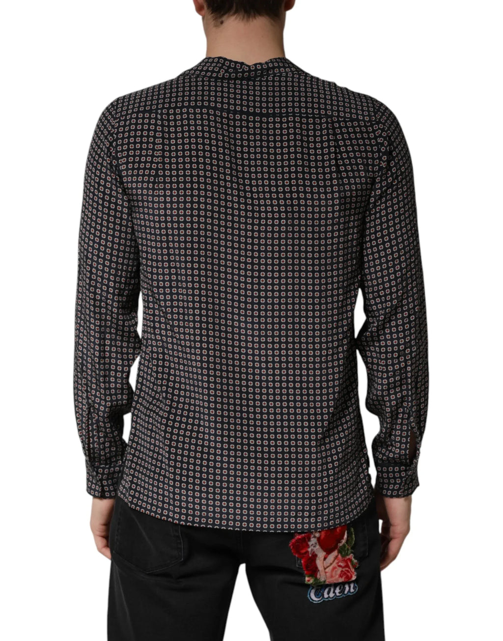 Dolce & Gabbana Black Patterned Silk Men Button Down Shirt - Zeiniez
