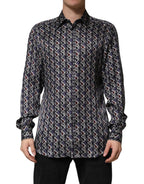 Dolce & Gabbana Multicolor Patterned Collared GOLD Men Dress Shirt - Zeiniez