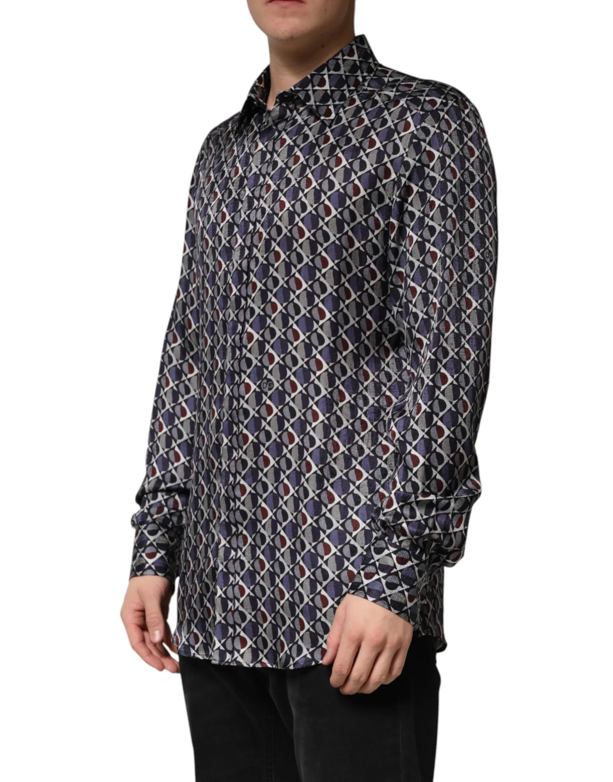 Dolce & Gabbana Multicolor Patterned Collared GOLD Men Dress Shirt - Zeiniez