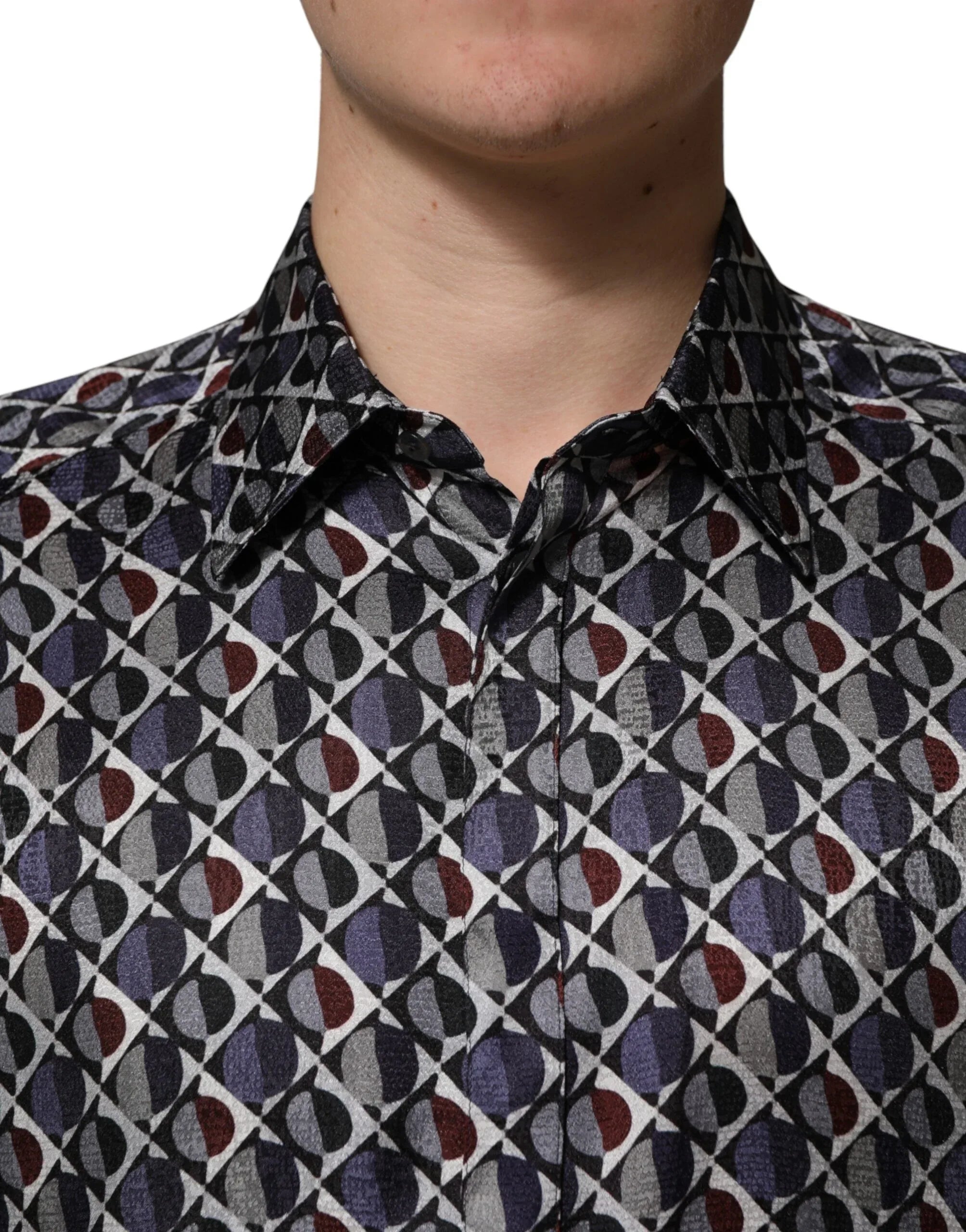Dolce & Gabbana Multicolor Patterned Collared GOLD Men Dress Shirt - Zeiniez