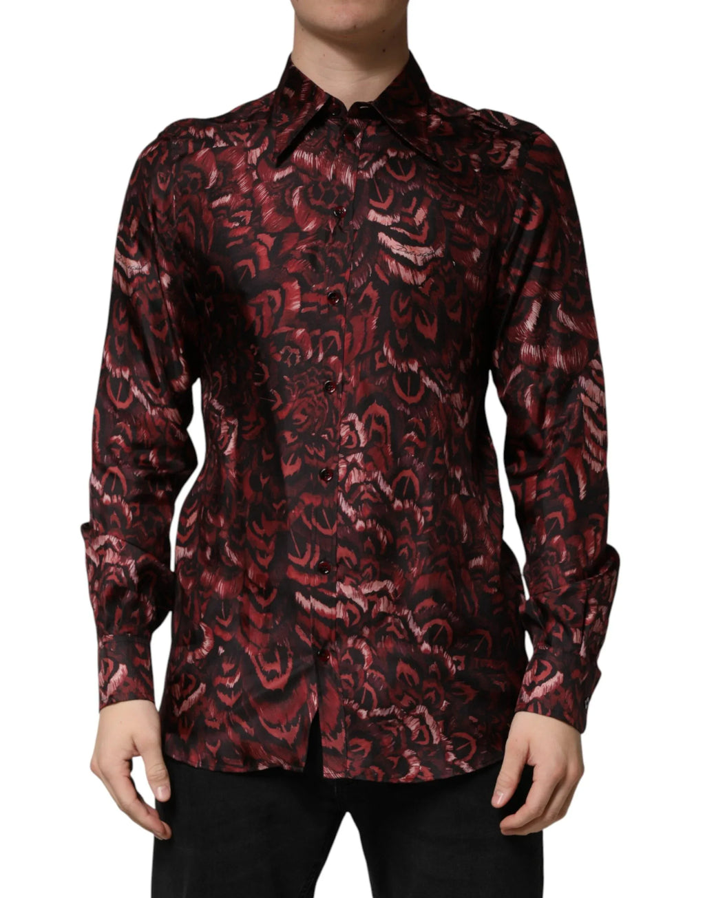 Dolce & Gabbana Bordeaux Patterned Collared Men Dress Shirt - Zeiniez