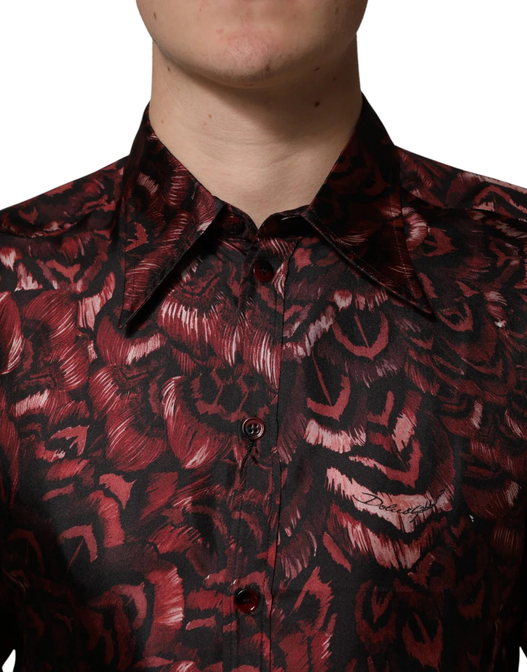 Dolce & Gabbana Bordeaux Patterned Collared Men Dress Shirt - Zeiniez