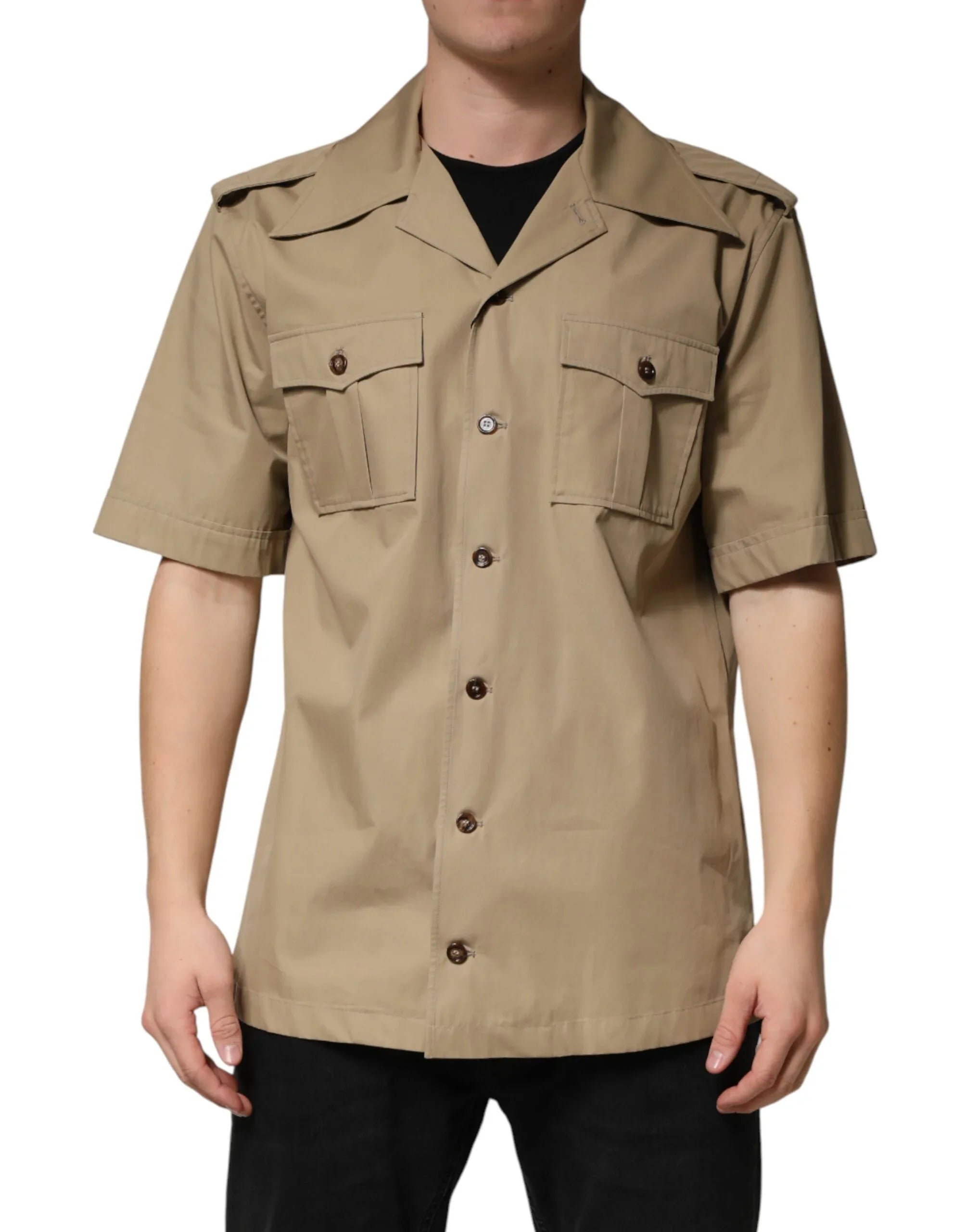 Dolce & Gabbana Brown Pin Up Short Sleeves Men Casual Shirt - Zeiniez