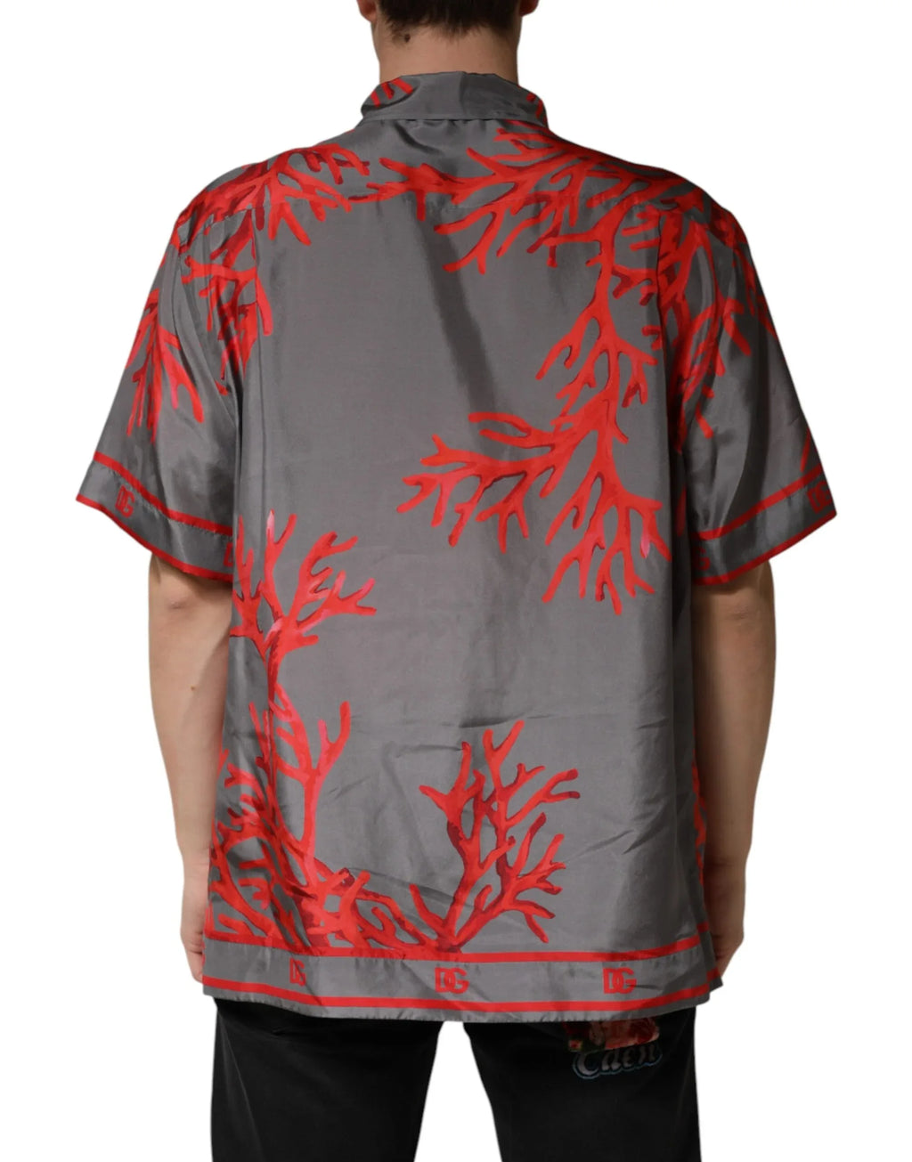 Dolce & Gabbana Gray Red Corals Short Sleeves Casual Shirt - Zeiniez