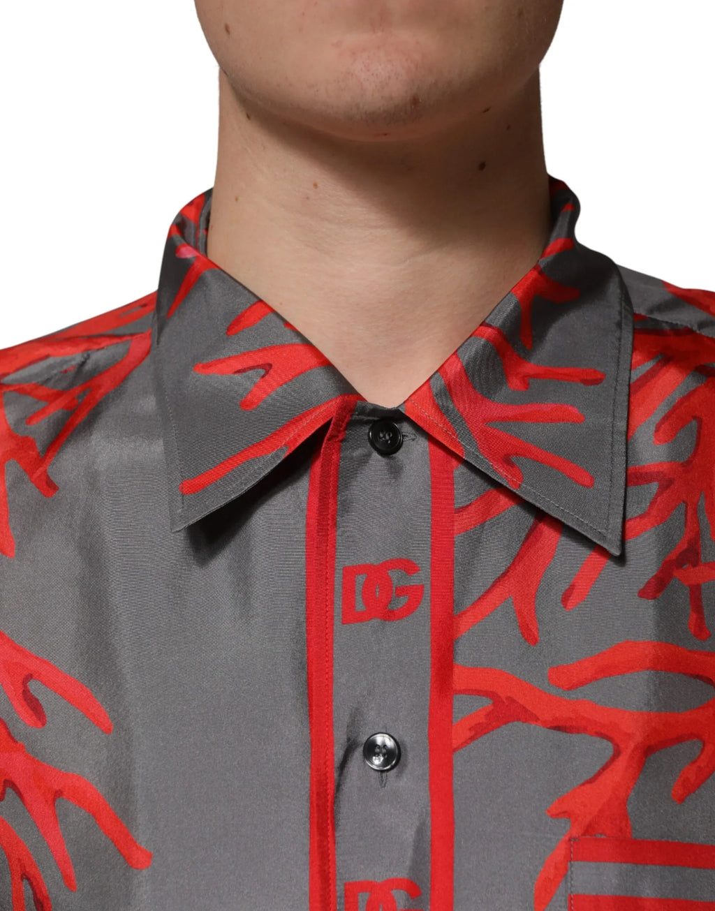 Dolce & Gabbana Gray Red Corals Short Sleeves Casual Shirt - Zeiniez