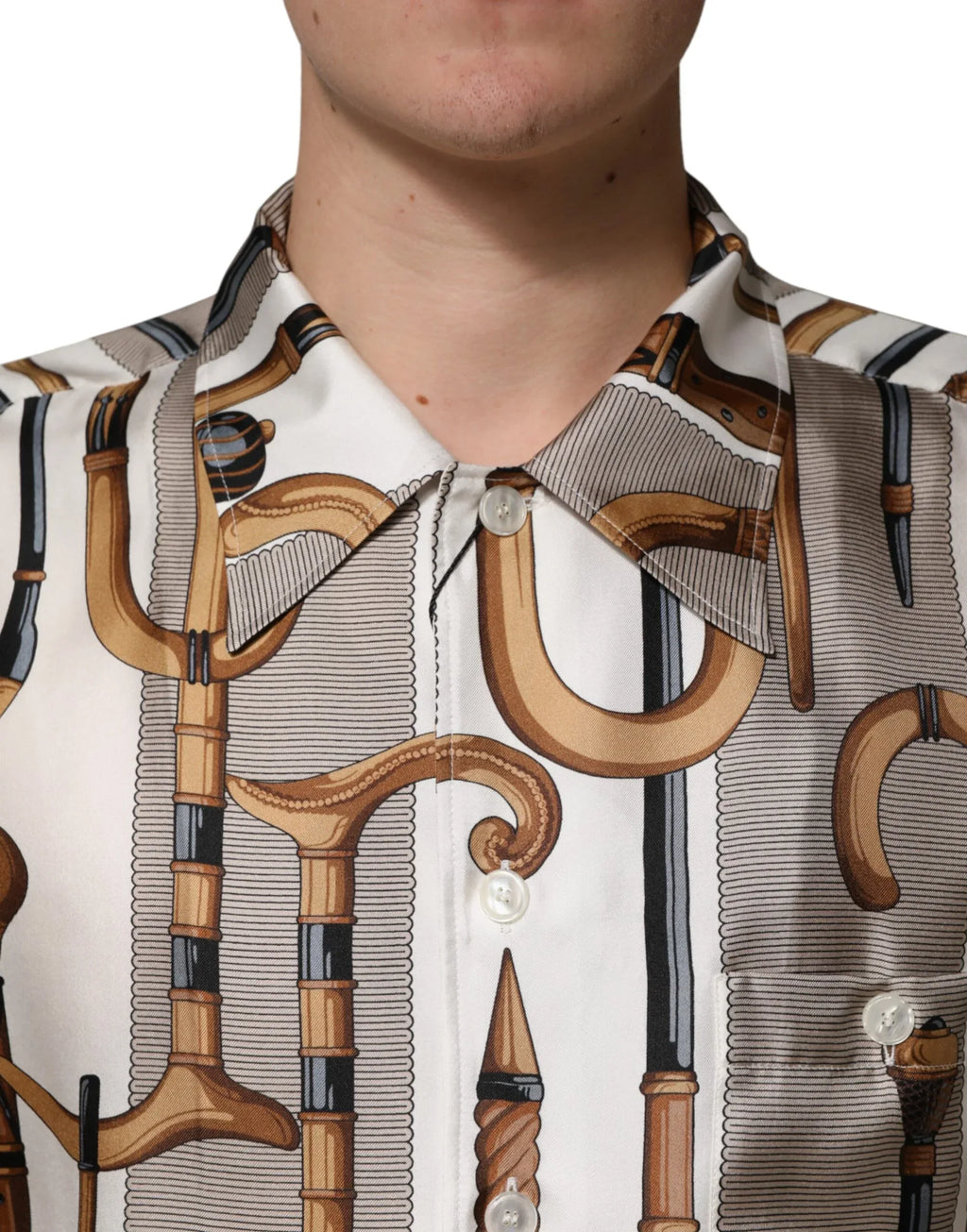 Dolce & Gabbana Multicolor Walking Stick Print Men Shirt - Zeiniez