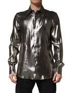 Dolce & Gabbana Silver Silk GOLD Collared Dress Formal Shirt - Zeiniez