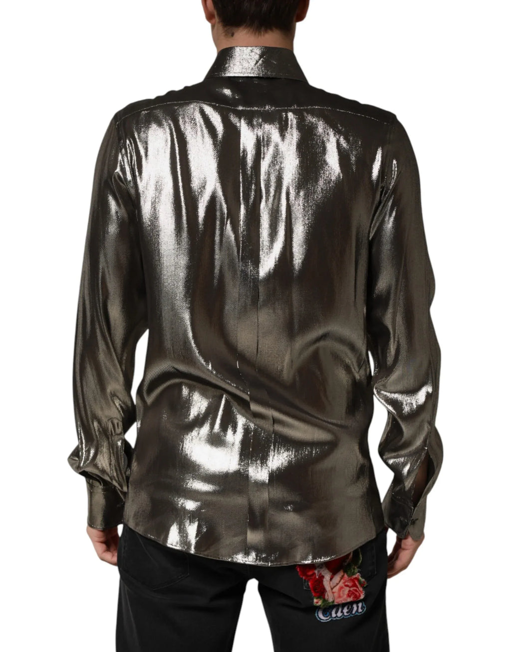 Dolce & Gabbana Silver Silk GOLD Collared Dress Formal Shirt - Zeiniez